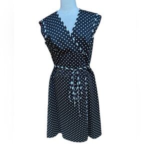 Citrine Black & White Polka‎ Dot, Front Hem Wrap Dress